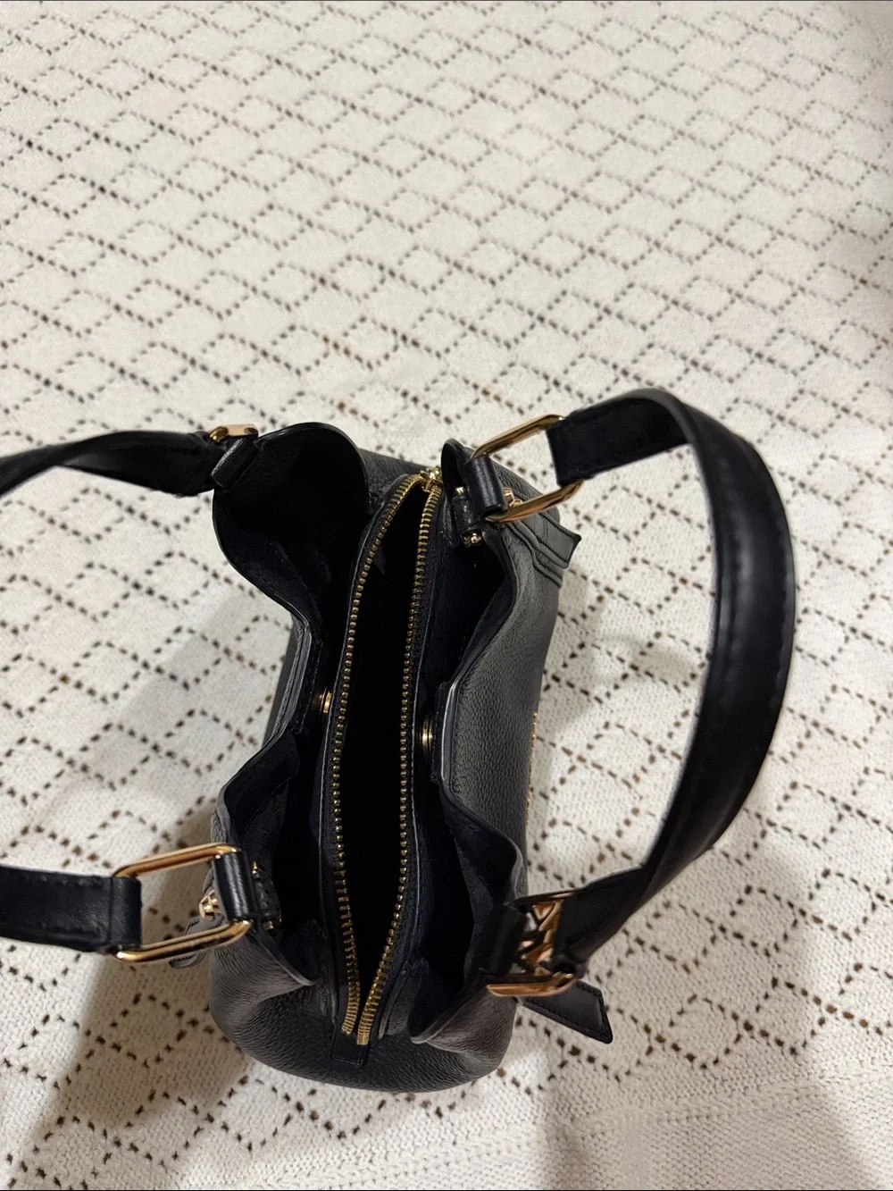 Michael Kors Black Pebbled Leather Hobo Shoulder Bag with Gold Hardware